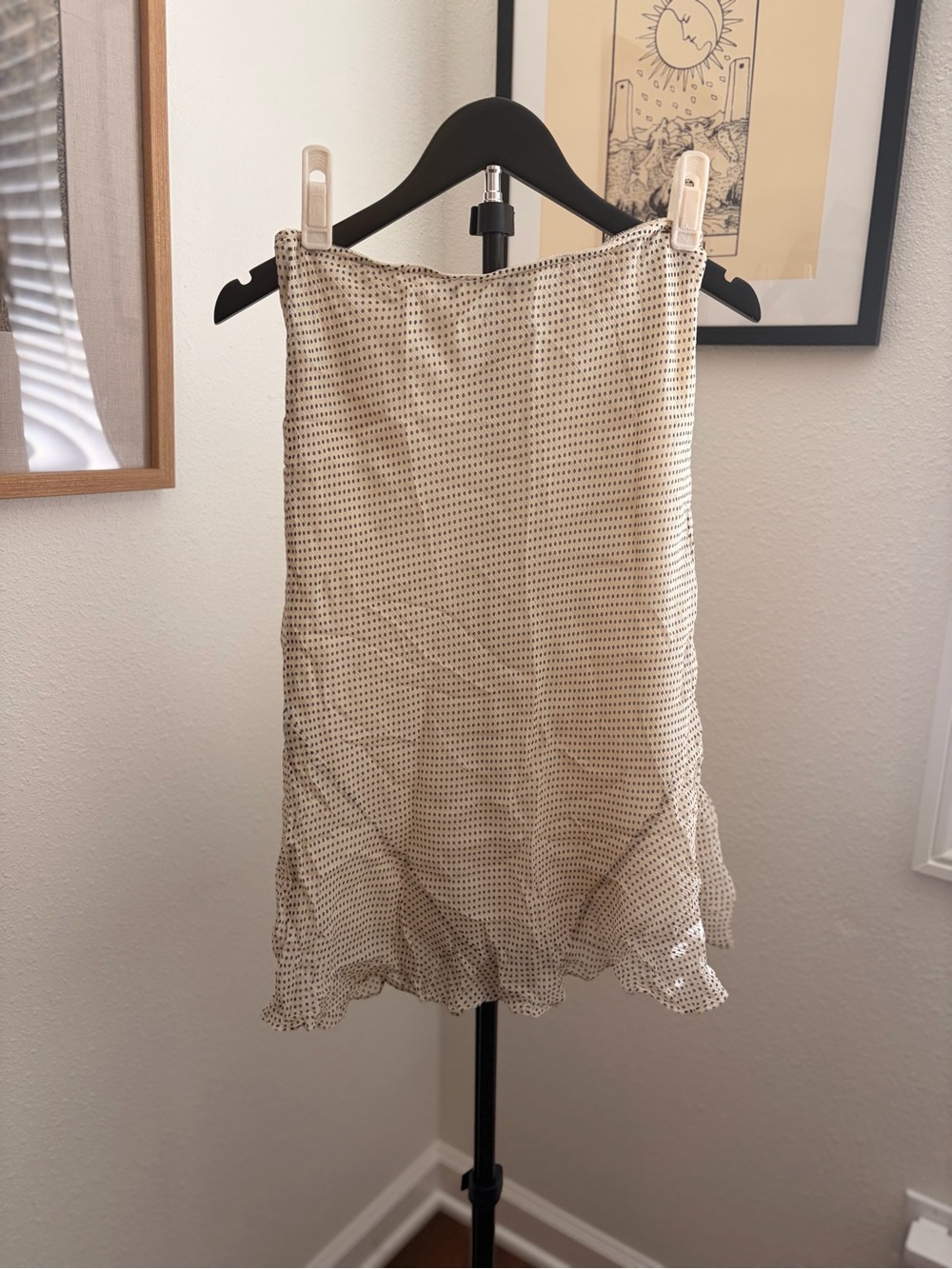 90s Beige Polka Dot Midi Skirt